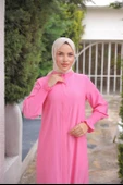 Düğmeli Yırtmaçlı Büzgü Kollu Uzun Tunik İkili Tesettür Eşofman Takımı - (38-46) - 71279 - Fuşya thumbnail 4