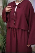 Bağcık Düğmeli Kıs aRahat Kesim Tunik - Cepli Etek Takımı - (38-46) - 71285 - Bordo thumbnail 6