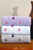 BAMİROSE 50x90 CM 3'LÜ KALP NAKIŞLI EL & YÜZ ÇEYİZLİK HEDİYELİK HAVLU SETİ - 1