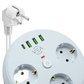Vea VE-26583 3'LÜ 1.5 Metre Kablolu 3 USB / TYPE-C Girişli Akım Korumalı Grup Priz - 3