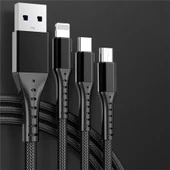 Powermaster PM-26332 3 IN 1 Siyah 1.2 Metre Şarj Kablosu - 3