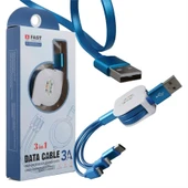 Powermaster PM-26347 3 IN 1 Mavi Şarj Kablosu - 1