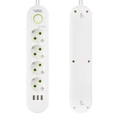 Vea VA-21560 4'Lü 3 USB'li 1.5 Metre Akım Korumalı Priz Beyaz - 2