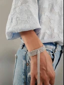 Arı Model Turkuaz Zirkon Taşlı Kuyum İşçiliğinde Zincir Sallantılı Küpe - 1