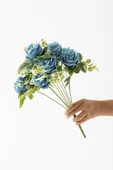 Güleç Yapay Çiçek Yapay Aranjmanlı Gül Demeti 9 Dallı Mavi - 2