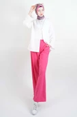Tesettür Pantolon Double Mira Cepli Palazzo Pantolon Pembe - 2