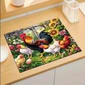 55 CM x 45 CM HOROZ VE TAVUK TASARIMI TEZGAH ÜSTÜ BULAŞIK KURUTMA MATI BULAŞIKLIK KURUTMA ÖRTÜSÜ - 2