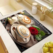 55 CM x 45 CM LATTE KAHVE TASARIMI TEZGAH ÜSTÜ BULAŞIK KURUTMA MATI BULAŞIKLIK KURUTMA ÖRTÜSÜ - 1