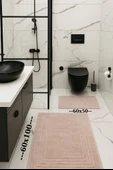 %100 Pamuk Dokuma, Su Emici, Banyo Paspas Seti, Banyo Halısı Vera 2'li Klozet Takım 60x100-60x50 thumbnail 2