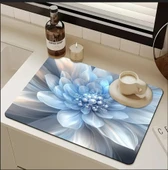 55 CM x 45 CM MAVİ İNCİ ÇİÇEK DESENLİ TEZGAH ÜSTÜ BULAŞIK KURUTMA MATI BULAŞIKLIK KURUTMA ÖRTÜSÜ - 2