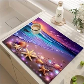 55 CM x 45 CM OKYANUS ESİNTİSİ TASARIMI TEZGAH ÜSTÜ BULAŞIK KURUTMA MATI BULAŞIKLIK KURUTMA ÖRTÜSÜ - 1