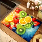 55 CM x 45 CM SERİN MEYVE TASARIMI TEZGAH ÜSTÜ BULAŞIK KURUTMA MATI BULAŞIKLIK KURUTMA ÖRTÜSÜ - 1