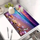 55 CM x 45 CM OKYANUS ESİNTİSİ TASARIMI TEZGAH ÜSTÜ BULAŞIK KURUTMA MATI BULAŞIKLIK KURUTMA ÖRTÜSÜ - 3