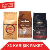 Lavazza Qualita Oro + Crema e Gusto Classico + Espresso Barista Gran Crema Çekirdek Kahve (1000gr) 3'Lü Paket - 1