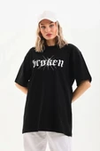 Unisex Baskılı Oversize T-Shirt - Siyah - 6