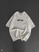 Unisex Baskılı Oversize T-Shirt - Beyaz thumbnail 4