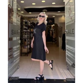 YILDIZ TAŞ BASKILI ÇİZGİ VE PAYET GARNİLİ ELBİSE thumbnail 2