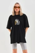 Unisex Baskılı Oversize T-Shirt - Siyah thumbnail 6