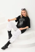 Unisex Taş Desenli Oversize T-Shirt - Siyah - 3