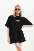 Unisex Baskılı Oversize T-Shirt - Siyah thumbnail 5