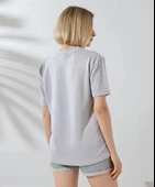 Unisex Bisiklet Yaka Baskılı Slim Fit T-Shirt - Boyalı Gri thumbnail 6