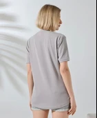 Unisex Bisiklet Yaka Baskılı Slim Fit T-Shirt - Boyalı Gri - 7