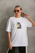 Unisex Baskılı Oversize T-Shirt - Beyaz thumbnail 4