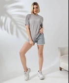 Unisex Bisiklet Yaka Baskılı Slim Fit T-Shirt - Boyalı Gri - 6