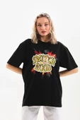 Unisex Baskılı Oversize T-Shirt - Siyah thumbnail 6
