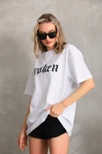 Unisex Baskılı Oversize T-Shirt - Beyaz - 7