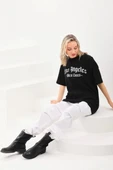 Unisex Baskılı Oversize T-Shirt - Siyah thumbnail 4