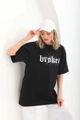 Unisex Baskılı Oversize T-Shirt - Siyah - 7