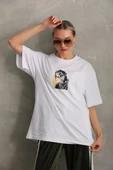 Unisex Baskılı Oversize T-Shirt - Beyaz thumbnail 7