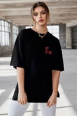 Unisex Baskılı Oversize T-Shirt - Siyah thumbnail 1