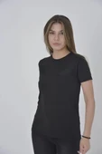 Kadın Gögüs Fileli Slim fit T-shirt - Siyah thumbnail 1