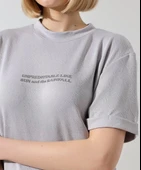 Unisex Bisiklet Yaka Baskılı Slim Fit T-Shirt - Boyalı Gri thumbnail 5