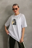 Unisex Baskılı Oversize T-Shirt - Beyaz thumbnail 6