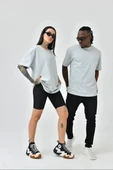 Unisex Basic Bisiklet Yaka Oversize T-Shirt - Boyalı Gri thumbnail 1