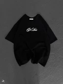 Unisex Baskılı Oversize T-Shirt - Siyah thumbnail 4