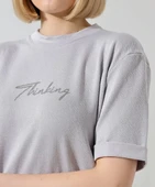 Unisex Bisiklet Yaka Baskılı Slim Fit T-Shirt - Boyalı Gri thumbnail 4