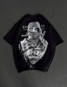 Unisex Baskılı Oversize T-Shirt - Siyah thumbnail 3