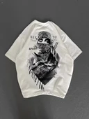 Unisex Baskılı Oversize T-Shirt - Beyaz thumbnail 3