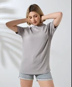 Unisex Bisiklet Yaka Baskılı Slim Fit T-Shirt - Boyalı Gri - 5