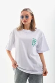 Unisex Baskılı Oversize T-Shirt - Beyaz thumbnail 7