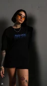 Unisex Bisiklet Yaka Baskılı Oversize T-Shirt - Siyah thumbnail 1