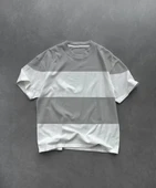 Unisex Bisiklet Yaka Parçalı T-Shirt - Gri thumbnail 1