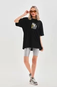 Unisex Baskılı Oversize T-Shirt - Siyah thumbnail 7