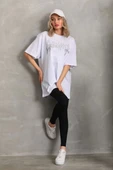 Unisex Taş Desenli Oversize T-Shirt - Beyaz - 5