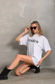 Unisex Baskılı Oversize T-Shirt - Beyaz - 5