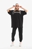 Unisex Taş Desenli Oversize T-Shirt - Beyaz thumbnail 4